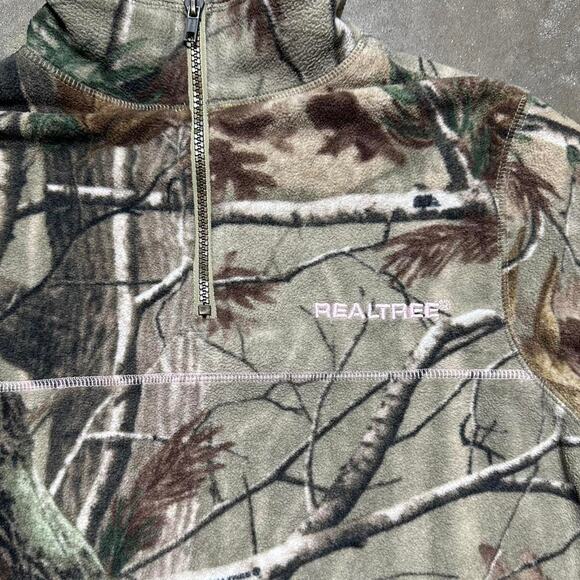Realtree Camo Quarter Zip Sweatshirt Camouflage 1/4 Zip Outdoors Tan Fleece - Picture 2 of 4